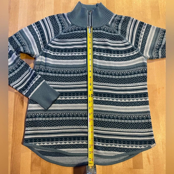 Eddie Bauer Women’s Engage 1/4 Zip Sweater Medium EUC Fair Isle Blue Pullover - Picture 9 of 16